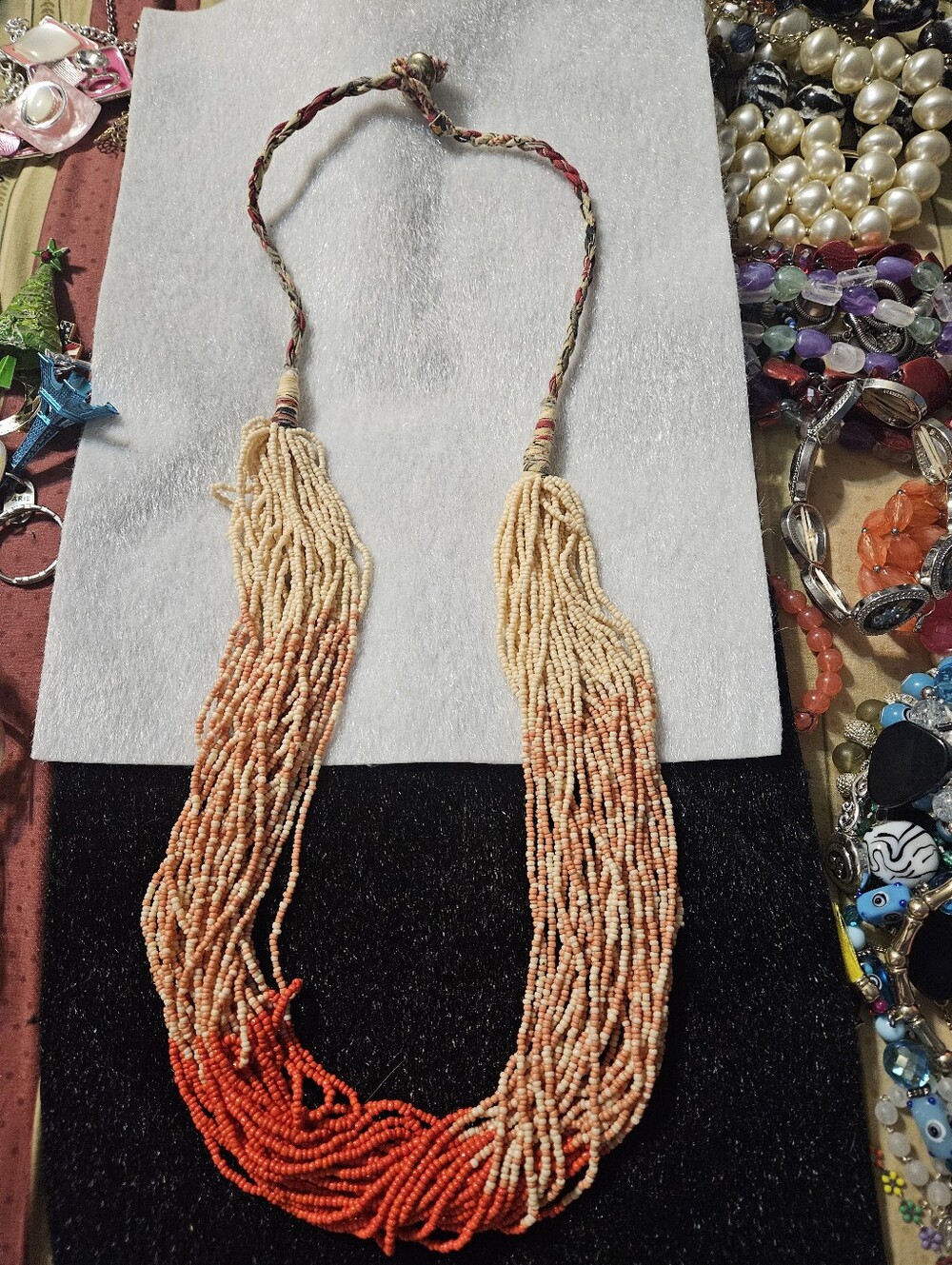Handmade Ombre Seed Bead Necklace — Peach to Coral